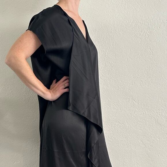 The Row Double Silk Satin Dress size S Flowy Waterfall front Black - Picture 5 of 12
